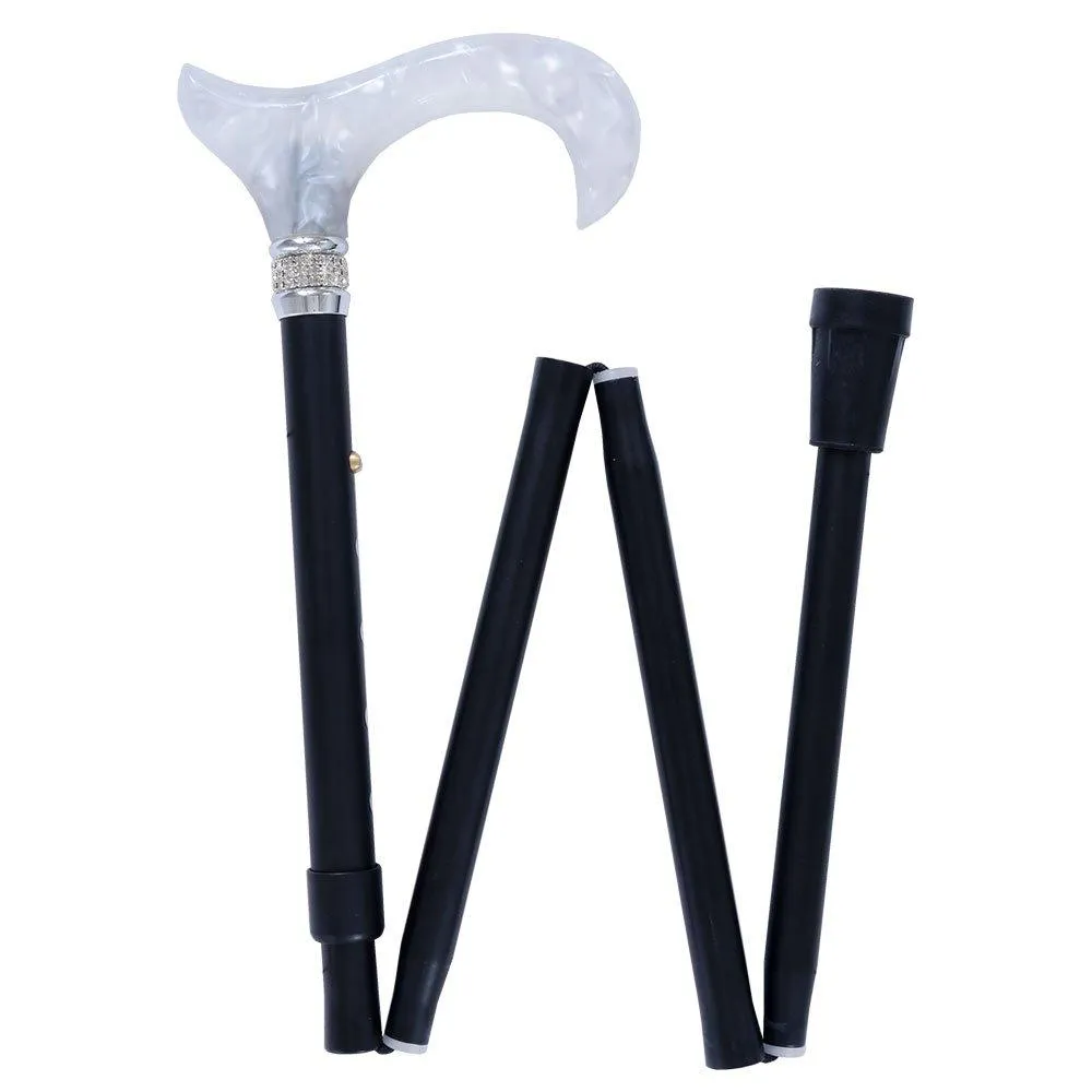 Scratch and Dent Rhinestone Pearlz Designer Folding Cane: Elegant Black & White V3078