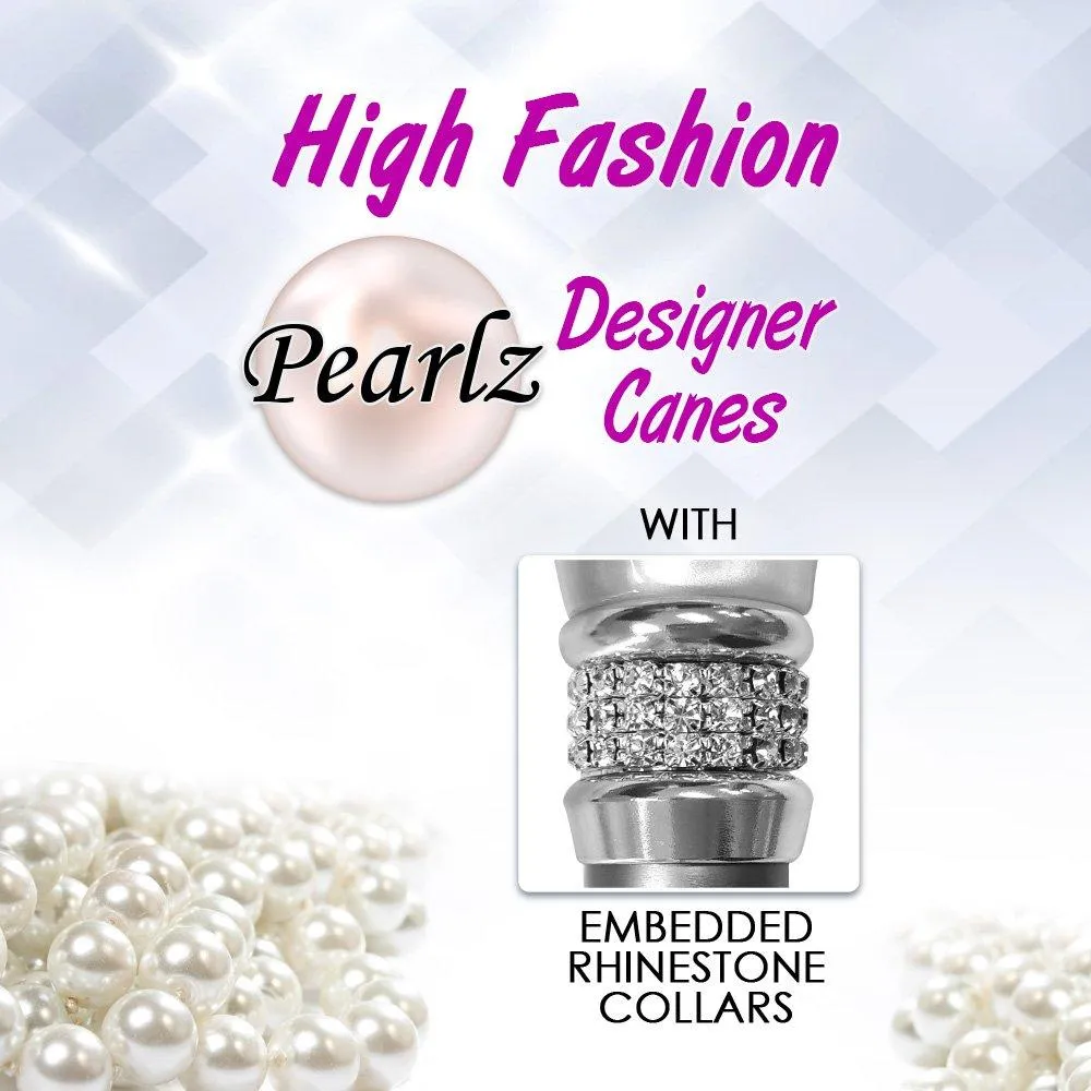 Scratch and Dent Rhinestone Pearlz Designer Folding Cane: Elegant Black & White V3078