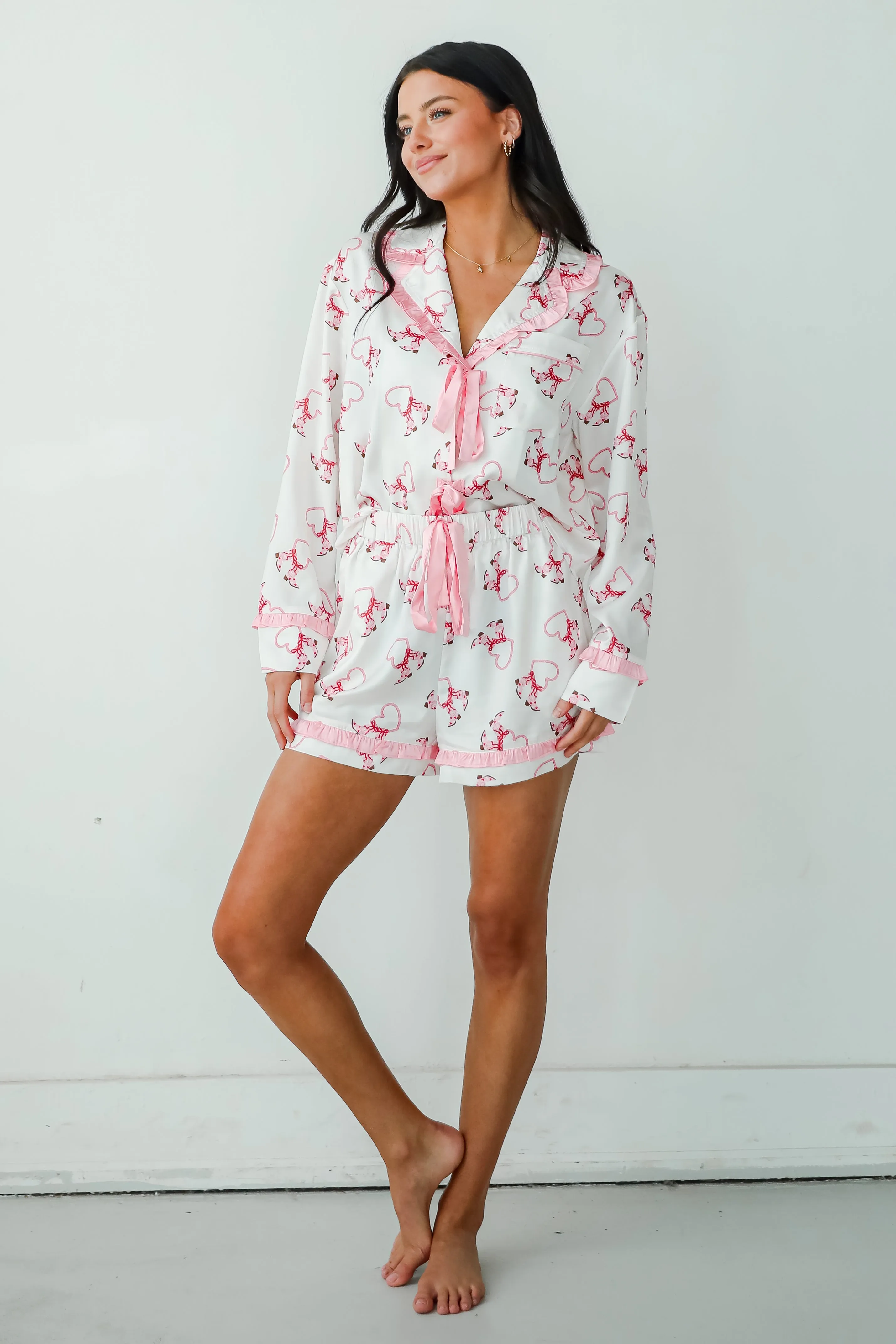Slumber Party White Western Heart Pajama Shorts