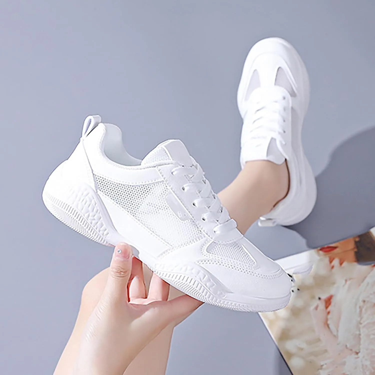 Sneakers for Women Walking Shoes Casual Lace Up Running Shoes for Women Workout Business Casual Shoes Chunky Sneakers Red Tennis Shoe Cross Trainer Shoe