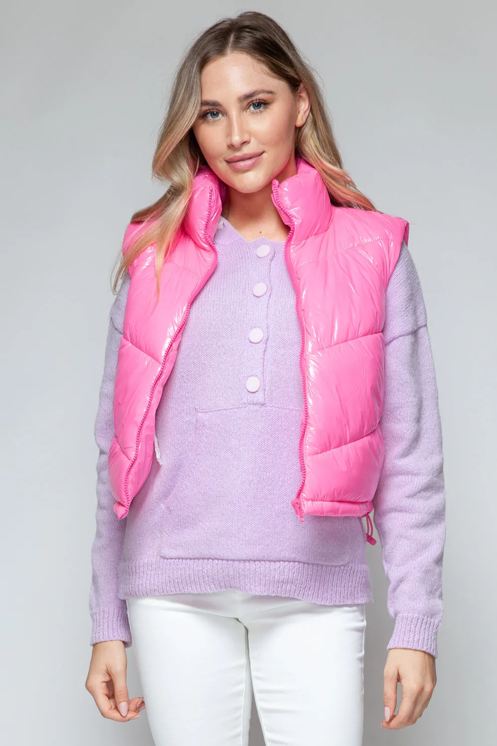 Zip Up Turtleneck Shiny Snobbish Quilted Vest