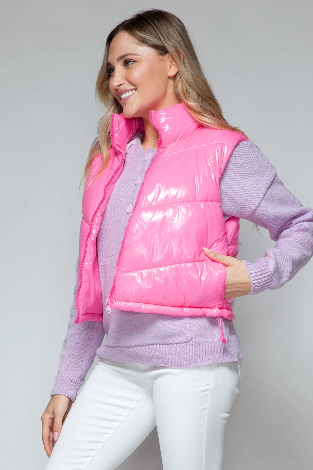Zip Up Turtleneck Shiny Snobbish Quilted Vest